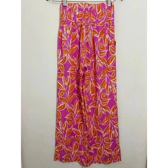 NWT Sincerily Jules Orange & Pink Wide Leg Linen Blend Pull On Pants Size S - Picture 2 of 7
